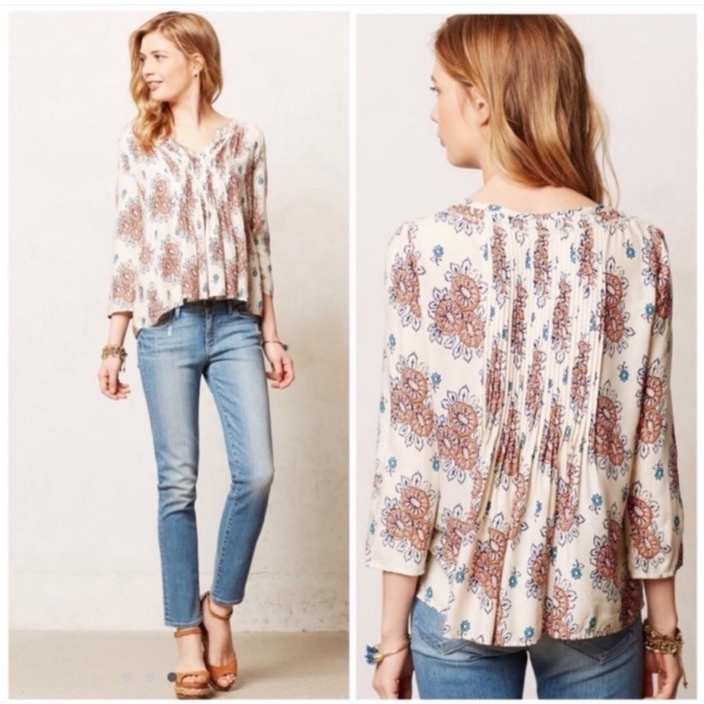 Anthropologie Vanessa Virginia Mahdia Women's Top Boho Floral Size 8
